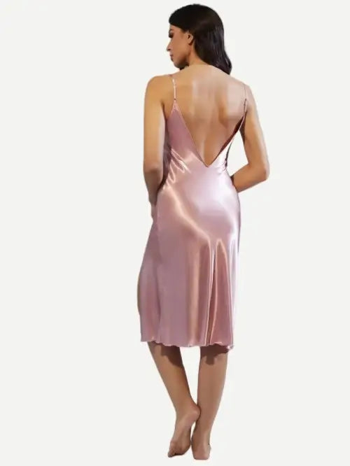 Custom Silk Night Gown Dress Nighty Drape Neck Split Thigh Cami Night Dress