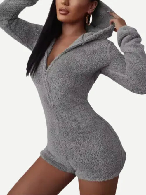 Long Sleeve Short Pants Soft Fleece Adult Onesie For Women