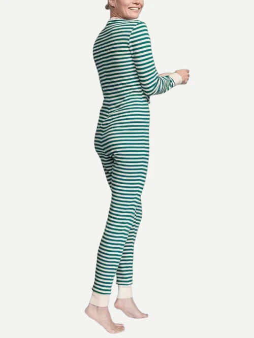 Long Onesie Printed Butt Flap Open Crotch Striped Adult Pajamas Wholesale